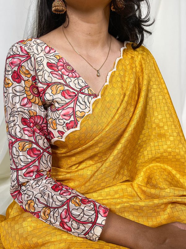 Dazzling Yellow Color Gadwall Chex Arce Work Saree
