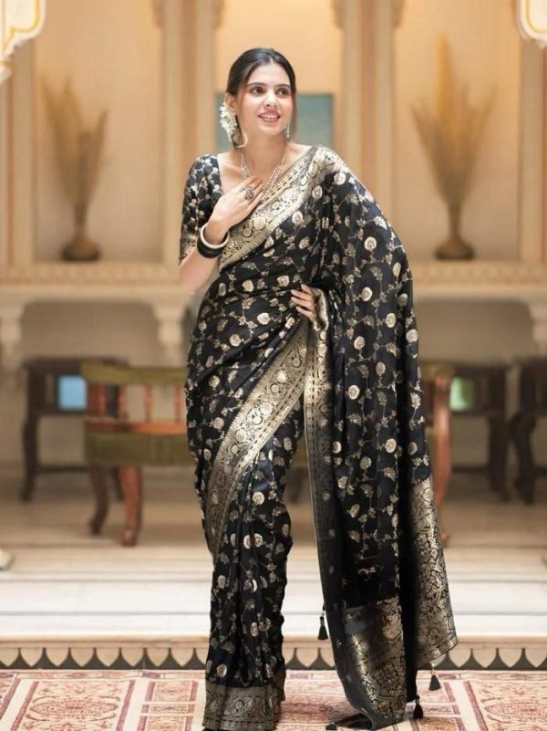 Fancy Black Color Soft Litchi Silk Kubera Pattu Saree