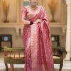 Fancy Peach Color Soft Litchi Silk Kubera Pattu Saree