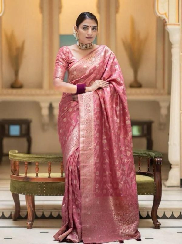 Fancy Peach Color Soft Litchi Silk Kubera Pattu Saree