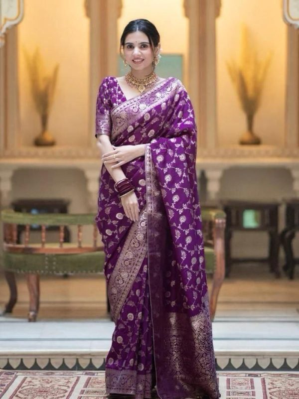 Fancy Purple Color Soft Litchi Silk Kubera Pattu Saree