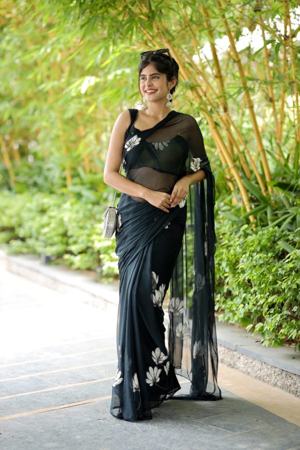 Fantastic Black Color Soft Georgette Silk All Over Saree