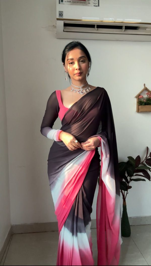 Fantastic Black and Pink Color Soft Georgette Silk Ready To Wear Saree