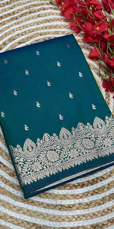 Fantastic Peacock Blue Color Banarasi Silk Zari Weaving Rich Pallu Saree