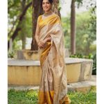 Fantastic Yellow Color Soft Lichi Silk Golden Jari Jacquard border Saree