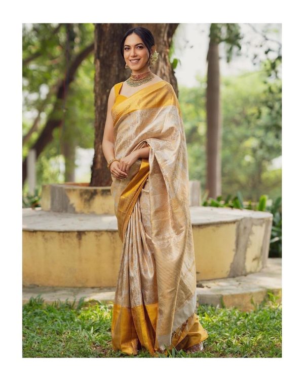 Fantastic Yellow Color Soft Lichi Silk Golden Jari Jacquard border Saree
