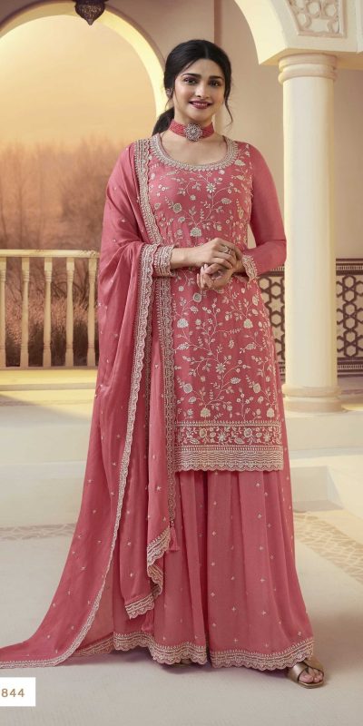 Glowing Peach Color Chinon Embroidery Multi Work Salwar Suit
