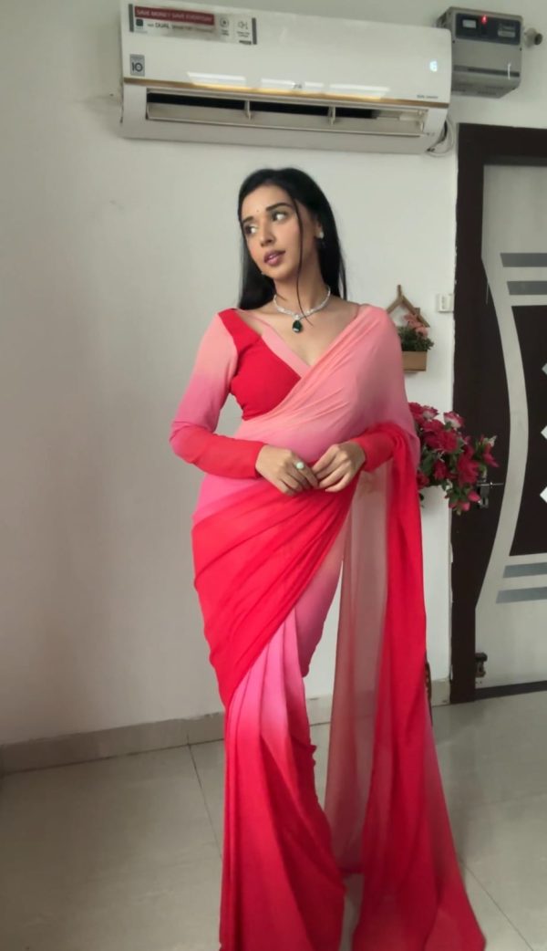 Glowing Pink And Red Color Soft Georgette Silk Ready To Wear Saree