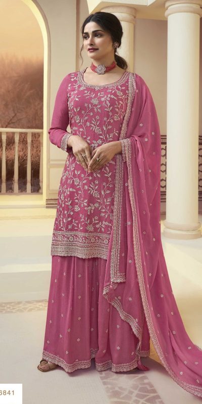 Glowing Pink Color Chinon Embroidery Multi Work Salwar Suit