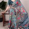 Glowing Rama Blue Color Tushar Silk With Viscose Border Printed Saree
