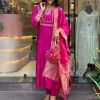 Glowing Rani Pink Color Roman Silk Coding Work Salwar Suit