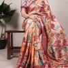 Glowing Red Color Tushar Silk With Viscose Border Printed Saree