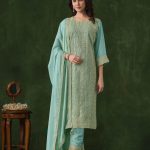 Glowing Sky Blue Color Rangoli Coding Sequence Work Salwar Suit