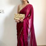 Gorgeous Rani Pink Color Rangoli Silk Handwork Cutwork Pearl Saree