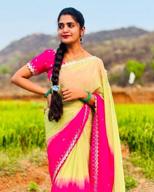 Lovely Pista And Pink Color Chinnon Embroidery Sequence Saree