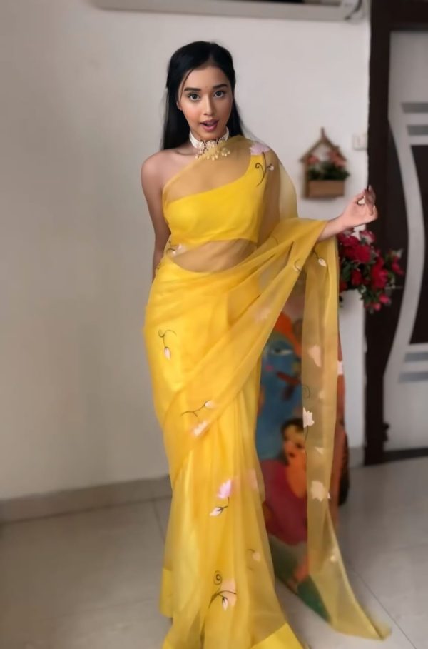 Lovely Yellow Color Soft Organza Silk Ready To Wear Saree