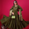 Magical Mehandi Color Roman Silk With Embroidery Sequence Work Anarkali Gown