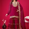 Red Faux Georgette Embroidery Sequence Work Salwar Suit