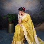 Magical Yellow Color Jacquard Chex Zari Weaving Work Saree