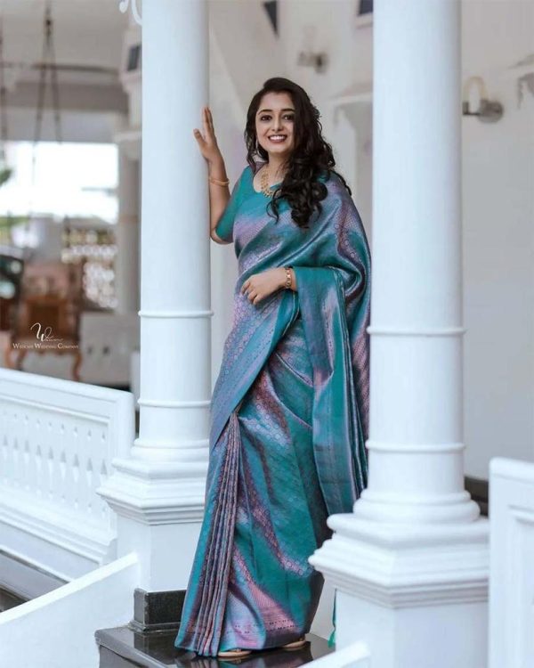 Nice Blue Color Soft Litchi Silk jacquard Work On All Over Saree