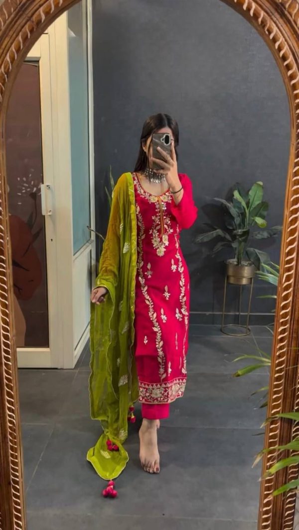 Prefect Red Color Chinon Silk Sequence Work Salwar Suit