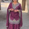 Shine Wine Color Chinon Silk Thread Sequence Work Salwar Suit