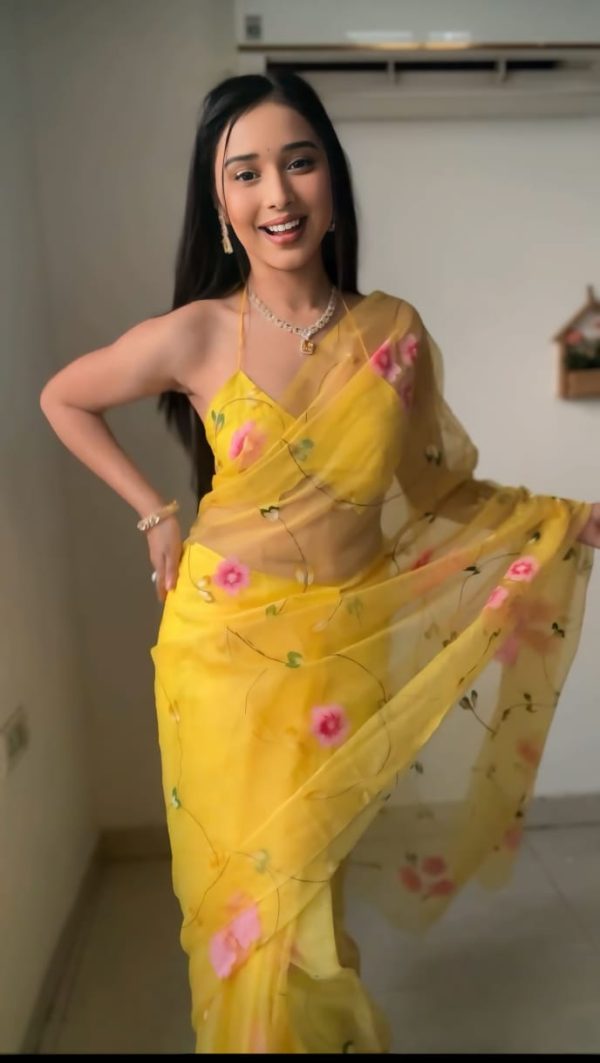 Shiny Yellow Color Soft Organza Silk Ready To Wear Saree