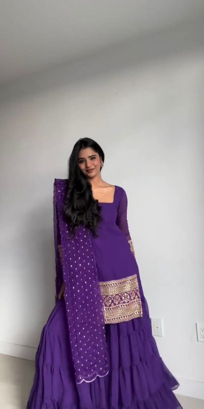 Simple Violet Color Georgette Thread Sequence Salwar Suit