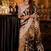 Superb Cream Color Vichitra Silk Digital Prints Work Saree