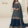 Superb Navy Blue Color Jacquard Silk Chinon Multi Work Salwar Suit
