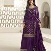 Superb Purple Color Jacquard Silk Chinon Multi Work Salwar Suit