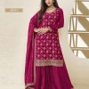Superb Rani Pink Color Jacquard Silk Chinon Multi Work Salwar Suit