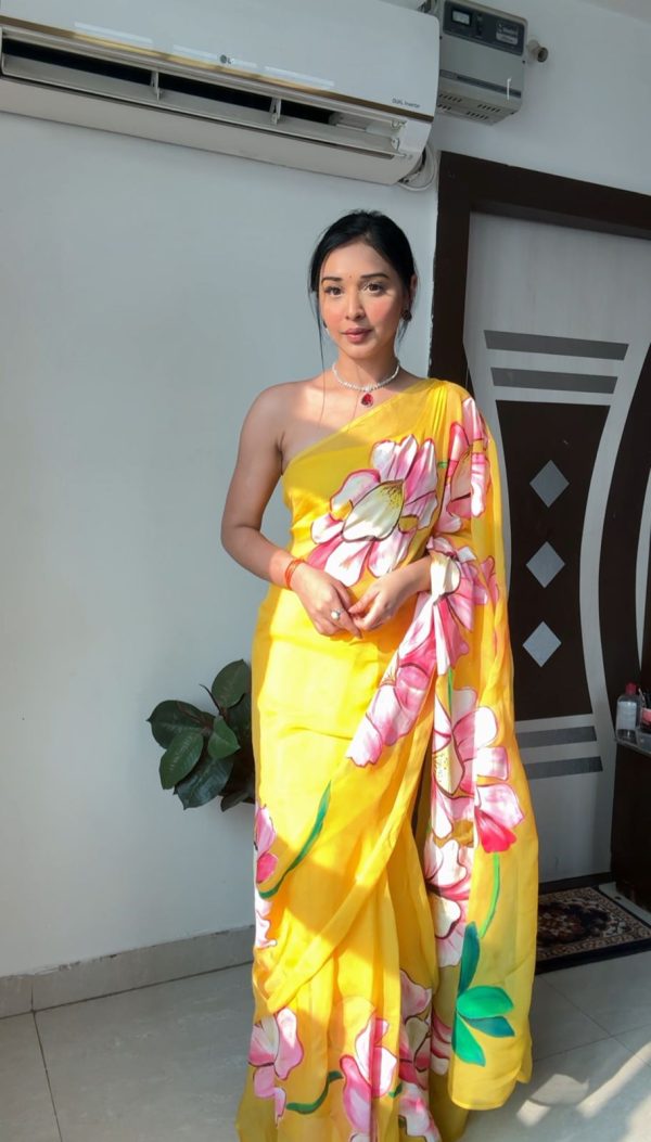 Superb Yellow Color Soft Organza Silk Ready To Wear Saree