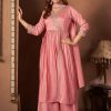 Trendy Peach Color Vichitra Embroidery Work Salwar Suit
