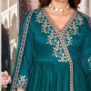 Trendy Rama Blue Color Vichitra Embroidery Work Salwar Suit