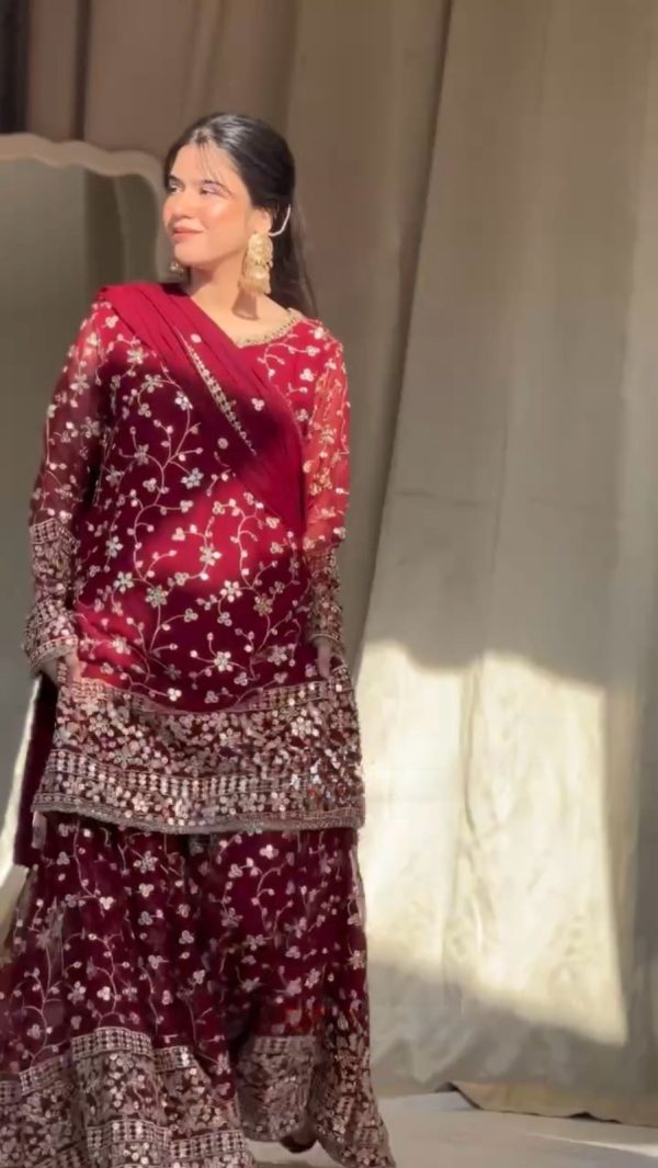 Trendy Red Color Georgette Thread 9mm Sequence Salwar Suit