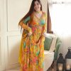 Women's Yellow Color Foix Georgette Sequence Work With Ruffle Gown