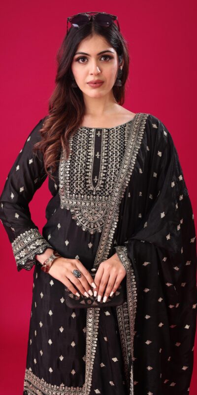 ZF 5006 Black Color Chinon Silk Sequence Work Salwar Suit Casual, Wedding, Festive, Events . Expected Delivery  4-6 Working Days @2149/- only      | Casual Suits, Jump Suits, Creative suits, Designer Suits, Palazzo Suits, Party Wear Suits, Patiala Suits, Salwar suit, Straight Suits