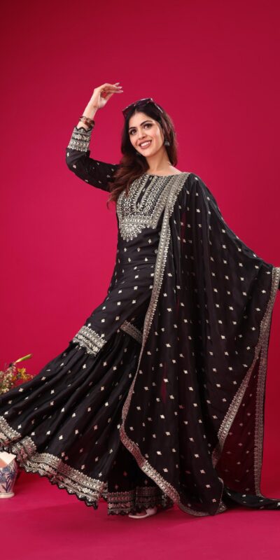 ZF 5006 Black Color Chinon Silk Sequence Work Salwar Suit Casual, Wedding, Festive, Events . Expected Delivery  4-6 Working Days @2149/- only      | Casual Suits, Jump Suits, Creative suits, Designer Suits, Palazzo Suits, Party Wear Suits, Patiala Suits, Salwar suit, Straight Suits