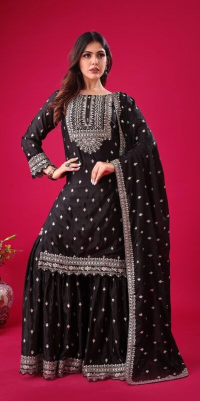 ZF 5006 Black Color Chinon Silk Sequence Work Salwar Suit Casual, Wedding, Festive, Events . Expected Delivery  4-6 Working Days @2149/- only      | Casual Suits, Jump Suits, Creative suits, Designer Suits, Palazzo Suits, Party Wear Suits, Patiala Suits, Salwar suit, Straight Suits