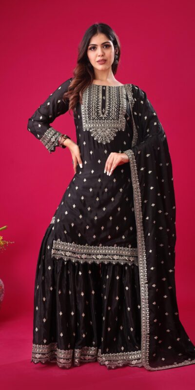 ZF 5006 Black Color Chinon Silk Sequence Work Salwar Suit Casual, Wedding, Festive, Events . Expected Delivery  4-6 Working Days @2149/- only      | Casual Suits, Jump Suits, Creative suits, Designer Suits, Palazzo Suits, Party Wear Suits, Patiala Suits, Salwar suit, Straight Suits