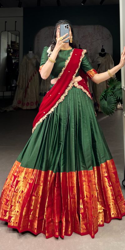 LNB 2032 Green Color Narayan Pattu Zari Weaving Work Lehenga Choli Casual, Wedding, Party, Festive, Events Etc.4-6 Working Days@ 1999/-only | Creative Lehenga, Bollywood Lehenga, Designer Lehenga, Embroidered Lehenga, Lehenga, Party Wear Lehenga