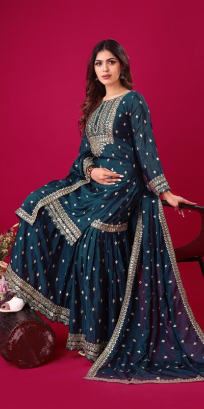 ZF 5006 Peacock Blue Color Chinon Silk Sequence Work Salwar Suit Casual, Wedding, Festive, Events . Expected Delivery  4-6 Working Days @2149/- only      | Casual Suits, Jump Suits, Creative suits, Designer Suits, Palazzo Suits, Party Wear Suits, Patiala Suits, Salwar suit, Straight Suits