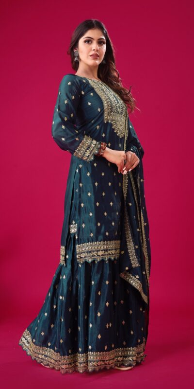 ZF 5006 Peacock Blue Color Chinon Silk Sequence Work Salwar Suit Casual, Wedding, Festive, Events . Expected Delivery  4-6 Working Days @2149/- only      | Casual Suits, Jump Suits, Creative suits, Designer Suits, Palazzo Suits, Party Wear Suits, Patiala Suits, Salwar suit, Straight Suits