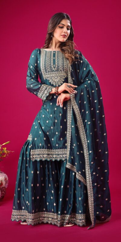ZF 5006 Peacock Blue Color Chinon Silk Sequence Work Salwar Suit Casual, Wedding, Festive, Events . Expected Delivery  4-6 Working Days @2149/- only      | Casual Suits, Jump Suits, Creative suits, Designer Suits, Palazzo Suits, Party Wear Suits, Patiala Suits, Salwar suit, Straight Suits