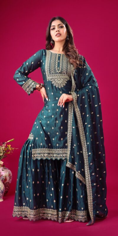 ZF 5006 Peacock Blue Color Chinon Silk Sequence Work Salwar Suit Casual, Wedding, Festive, Events . Expected Delivery  4-6 Working Days @2149/- only      | Casual Suits, Jump Suits, Creative suits, Designer Suits, Palazzo Suits, Party Wear Suits, Patiala Suits, Salwar suit, Straight Suits