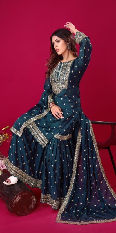 ZF 5006 Peacock Blue Color Chinon Silk Sequence Work Salwar Suit Casual, Wedding, Festive, Events . Expected Delivery  4-6 Working Days @2149/- only      | Casual Suits, Jump Suits, Creative suits, Designer Suits, Palazzo Suits, Party Wear Suits, Patiala Suits, Salwar suit, Straight Suits