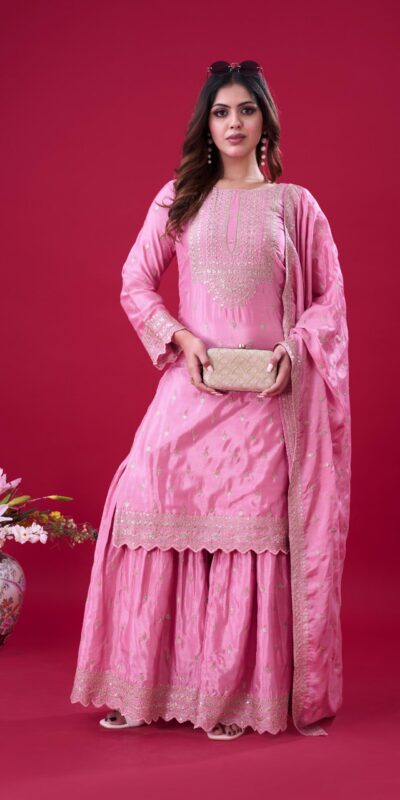ZF 5006 Pink Color Chinon Silk Sequence Work Salwar Suit Casual, Wedding, Festive, Events . Expected Delivery  4-6 Working Days @2149/- only      | Casual Suits, Jump Suits, Creative suits, Designer Suits, Palazzo Suits, Party Wear Suits, Patiala Suits, Salwar suit, Straight Suits