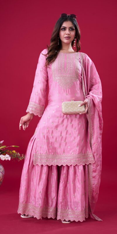 ZF 5006 Pink Color Chinon Silk Sequence Work Salwar Suit Casual, Wedding, Festive, Events . Expected Delivery  4-6 Working Days @2149/- only      | Casual Suits, Jump Suits, Creative suits, Designer Suits, Palazzo Suits, Party Wear Suits, Patiala Suits, Salwar suit, Straight Suits