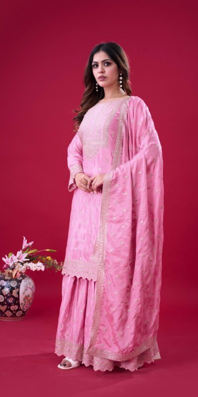 ZF 5006 Pink Color Chinon Silk Sequence Work Salwar Suit Casual, Wedding, Festive, Events . Expected Delivery  4-6 Working Days @2149/- only      | Casual Suits, Jump Suits, Creative suits, Designer Suits, Palazzo Suits, Party Wear Suits, Patiala Suits, Salwar suit, Straight Suits